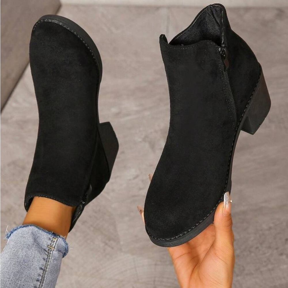 SHEIN NWT Black Suede Ankle Boots